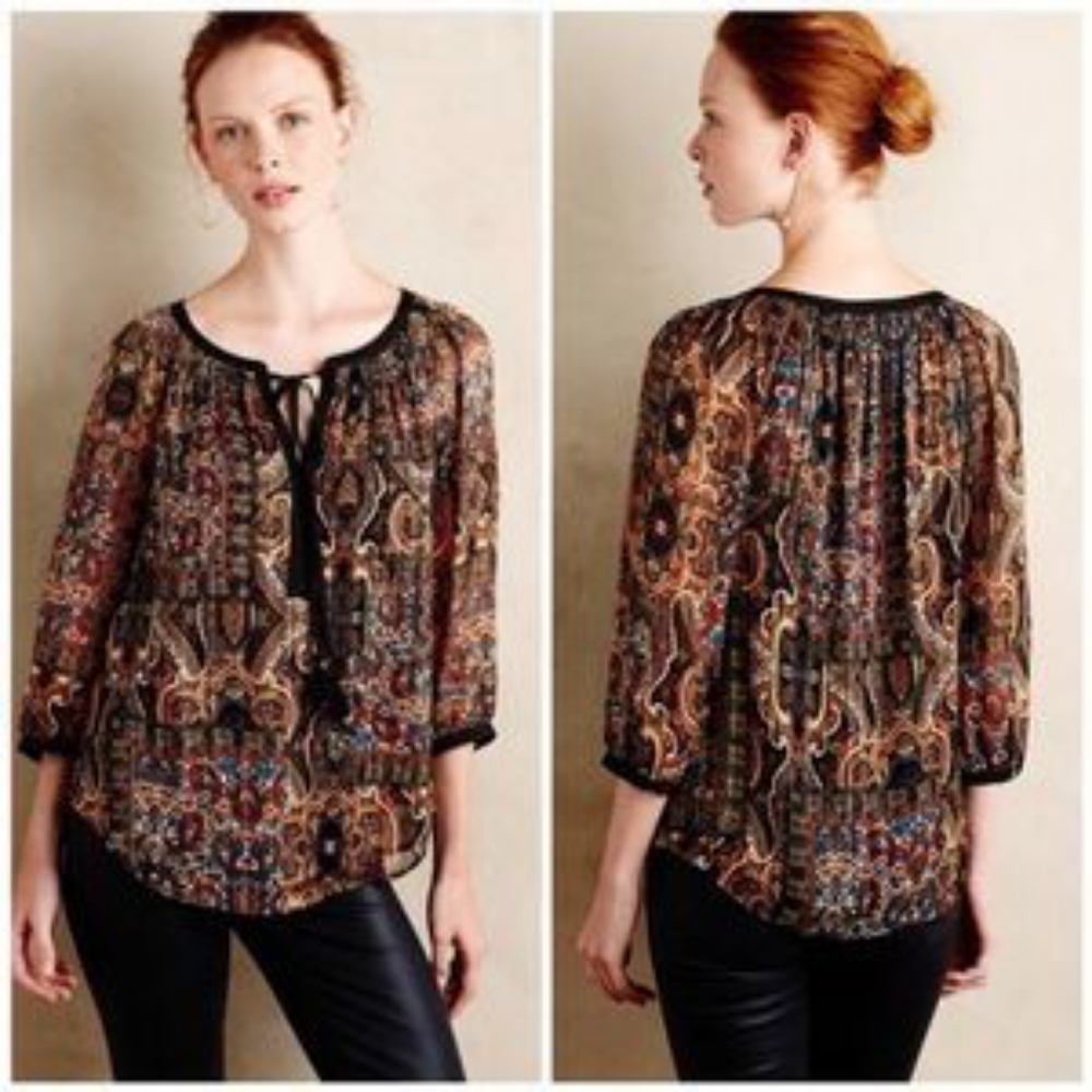 Anthro Meadow Rue M Paisley Metallic Marya Blouse